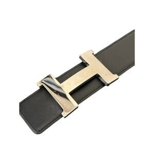 Hermès H-Guilloché Reversible Leather Belt Black/Camel